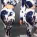  Stylish Round Neck Printed White Milk Fiber Two-piece Pants Set