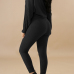  Stylish Sloping Shoulder Drawstring Black Cotton Two-Piece Pants Set