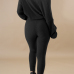  Stylish Sloping Shoulder Drawstring Black Cotton Two-Piece Pants Set