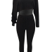  Stylish Sloping Shoulder Drawstring Black Cotton Two-Piece Pants Set