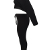  Stylish Sloping Shoulder Drawstring Black Cotton Two-Piece Pants Set