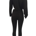  Stylish Sloping Shoulder Drawstring Black Cotton Two-Piece Pants Set