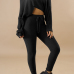  Stylish Sloping Shoulder Drawstring Black Cotton Two-Piece Pants Set