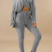  Stylish Sloping Shoulder Drawstring Grey Cotton Two-Piece Pants Set