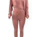  Stylish Sloping Shoulder Drawstring Pink Cotton Two-Piece Pants Set