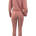  Stylish Sloping Shoulder Drawstring Pink Cotton Two-Piece Pants Set