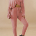  Stylish Sloping Shoulder Drawstring Pink Cotton Two-Piece Pants Set