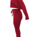  Stylish Sloping Shoulder Drawstring Wine Red Cotton Two-Piece Pants Set