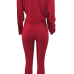  Stylish Sloping Shoulder Drawstring Wine Red Cotton Two-Piece Pants Set