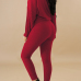  Stylish Sloping Shoulder Drawstring Wine Red Cotton Two-Piece Pants Set