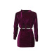  Stylish Turndown Collar Long Sleeves Patchwork Purple Polyester Two-piece Skirt Set