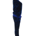  Stylish Turndown Collar Sequins Decoration Zipper Design Blue Polyester Two-Piece Pants Set