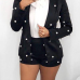  Stylish V Neck Pearl Decoration Black Knitting Two-piece Shorts Set