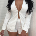  Stylish V Neck Pearl Decoration White Knitting Two-piece Shorts Set