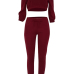  Trendy Bateau Neck Lacing Purplish Red Blending Two-piece Pants Set