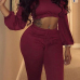  Trendy Bateau Neck Lacing Purplish Red Blending Two-piece Pants Set