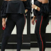  Trendy Dew Shoulder Patchwork Black Polyester Two-piece Pants Set