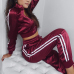  Trendy Mandarin Collar Long Sleeves Zipper Design Red Polyester Two-piece Pants Set