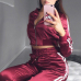  Trendy Mandarin Collar Long Sleeves Zipper Design Red Polyester Two-piece Pants Set