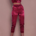  Trendy Mandarin Collar Long Sleeves Zipper Design Red Polyester Two-piece Pants Set