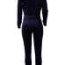  Trendy Mandarin Collar Striped Deep Blue Velvet Two-piece Pants Set