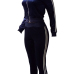  Trendy Mandarin Collar Striped Deep Blue Velvet Two-piece Pants Set