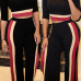  Trendy Round Neck Patchwork Black Milk Fiber Two-piece Pants Set