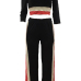  Trendy Round Neck Patchwork Black Milk Fiber Two-piece Pants Set