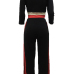  Trendy Round Neck Patchwork Black Milk Fiber Two-piece Pants Set