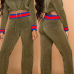  Trendy Round Neck Patchwork Green Polyester Two-piece Pants Set