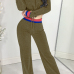  Trendy Round Neck Patchwork Green Polyester Two-piece Pants Set