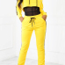  Yellow Cotton Blends Pants Plain Turndown Collar Long Sleeve Casual Two Pieces