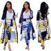 Best selling European and American sexy printed cardigan long-sleeved two-piece nightclub clothing #94962