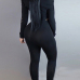 Black Qmilch Pants Solid O neck Long Sleeve Sexy Two Pieces