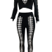 Black Qmilch Pants Solid O neck Long Sleeve Sexy Two Pieces