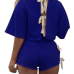 Blue Cotton Shorts Solid O neck Short Sleeve Sexy Two Pieces