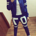 Casual Long Sleeves Print Blue Cotton Blend Two-piece Regular Sweat Set