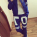 Casual Long Sleeves Print Blue Cotton Blend Two-piece Regular Sweat Set