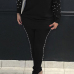 Casual Round Neck Pearl Decoration Black Blending Two-Piece Pants Set