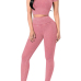 Casual U-shaped Neck Short Sleeves High Waist Pink Cotton Blend Two-piece Pants Set