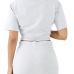 Casual V Neck Half Sleeves Lace-up Hollow-out Grey Polyester Two-piece Skirt Set