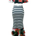 Charming Dew Shoulder Striped Printed Multi Healthy Two-piece Skirt Set