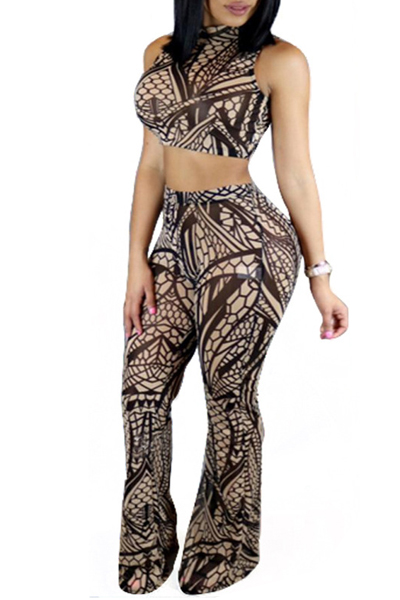 Charming Mandarin Collar Sleeveless Digital Printing Cotton Two-piece Pants Set