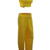 Charming Round Neck Sleeveless Ruched Yellow Twilled Satin Two-piece Pants Set