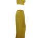 Charming Round Neck Sleeveless Ruched Yellow Twilled Satin Two-piece Pants Set