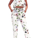 Charming V Neck Sleeveless Printed White Milk Fiber Two-piece Pants Set