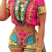 Ethnic Style Round Neck Short Sleeves Printed Qmilch Two-piece Shorts Set