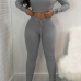 Euramerican Dew Shoulder Grey Cotton Two-piece Pants Set