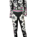 Euramerican Long Sleeves Print Black Polyester Two-piece Pants Set(Jacket+Pants)