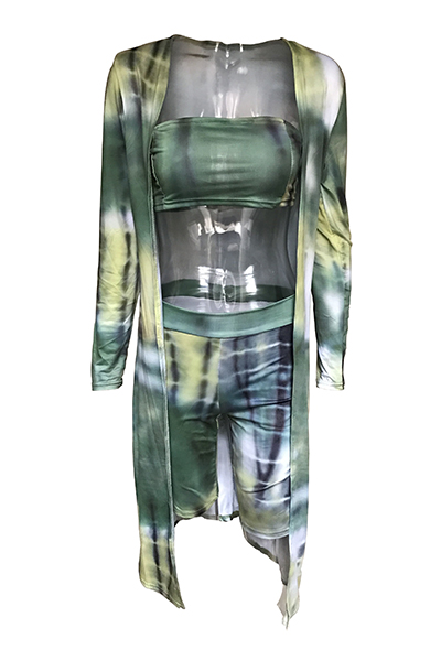 Euramerican Printed Green Milk Fiber Three-piece Shorts Set